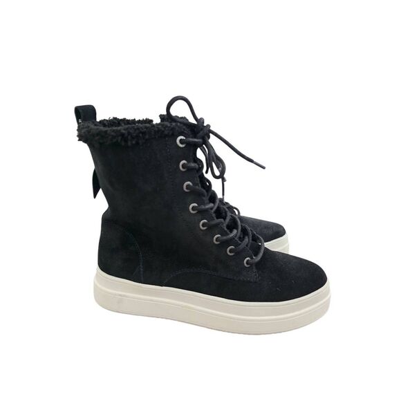 J Slides Booties Size 8 Black Suede Shearling Water Resistant Lace Up Style - Picture 3 of 10